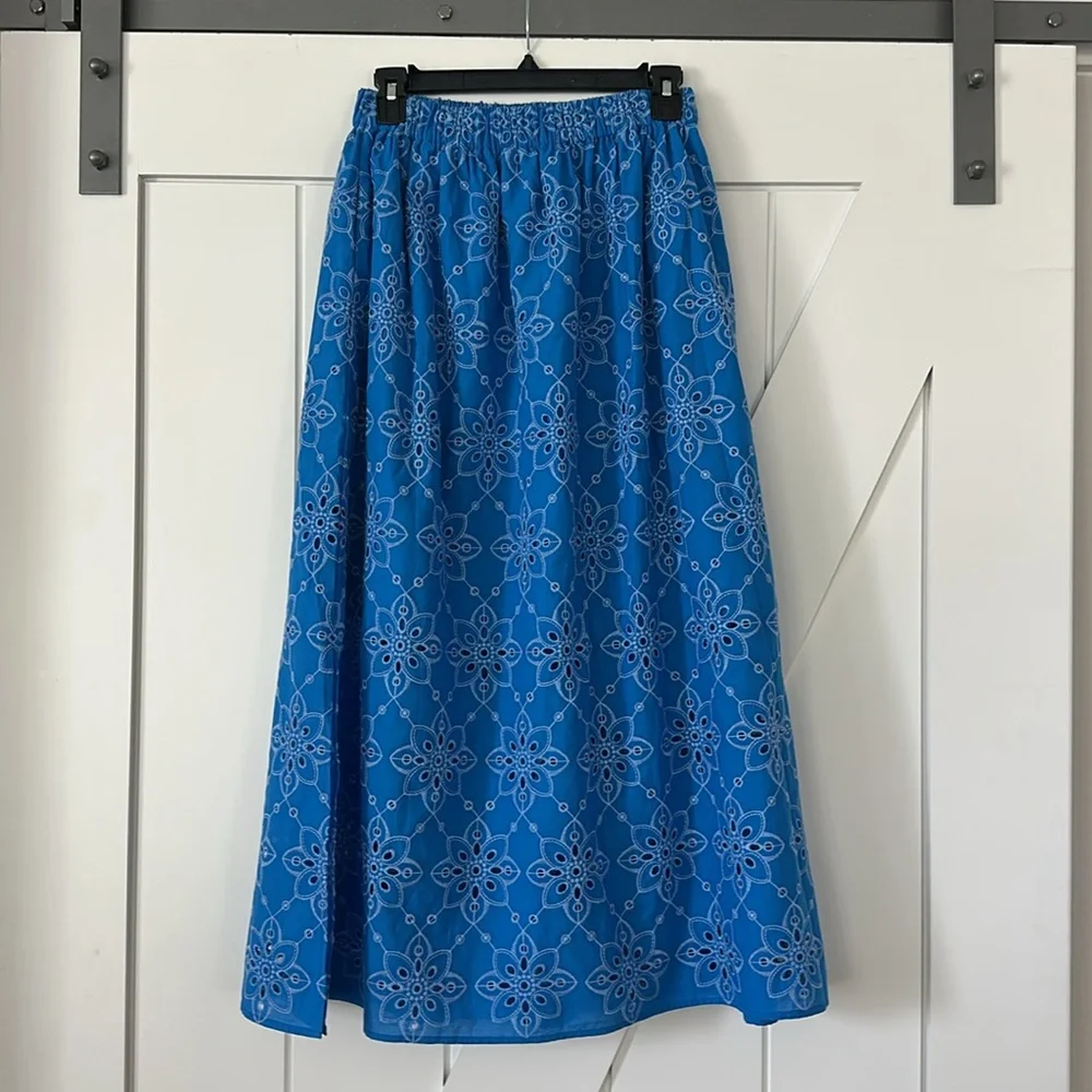 Sheridan French Paloma Blue Eyelet Midi Skirt in Capri